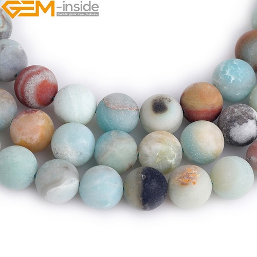 Pietra Preziosa Amazzonite Naturale Quarzo Smerigliato Opaco Rotondo Creazione Gioielli Perline 15" - Foto 27 di 36