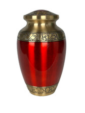 Elegant Solid Brass Red with Gold Urns - Handcrafted Memorial Urn for Ashes