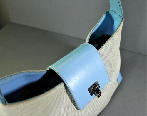 Bolso de hombro LAMBERTSON TRUEX de cuero azul lona natural bolso de mano - Imagen 7 de 9