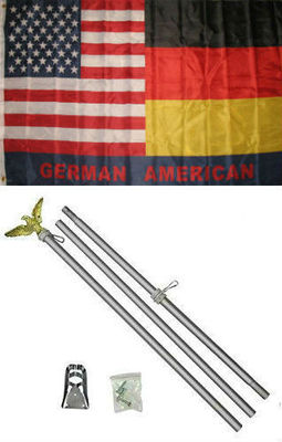 3x5 German Germany American USA Flag Aluminum Pole Kit Set 3'x5'