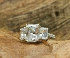 3.50 Ct Radiant Cut Moissanite Three Stone Engagement Ring 14K White Gold Plated