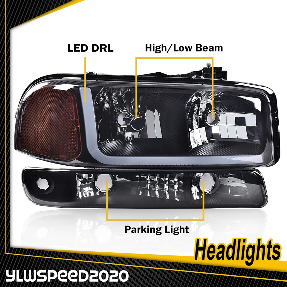 Faros LED DRL aptos para GMC Sierra Yukon 1999-07 con luces de señalización de parachoques negros Foto 2 de 4