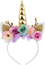 Unicorn Horn Floral Headband Glitter Ears Pony Head Bands Tiara for Girls Party