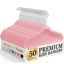 50 PCS Kids Velvet Hangers 14 Inch Non Slip Felt Big Children Closet Pink