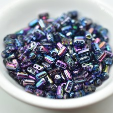 3x5mm Rulla, Magic Blue Pink 2-Hole, 50 Beads, Czech Glass