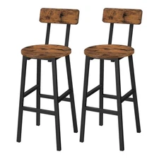 Bar Stools, Set of 2 Round Bar Chairs with Backrest and Footrest, 24.4" Bar S...
