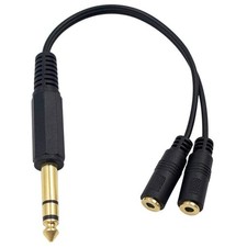 6.35mm Male to 2 Port 3.5mm Female Aux Cable Extension Line Headphone Y Splitter