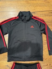 New Adidas Full Zip Black Jumpsuit Set With Red Stripes Size 5