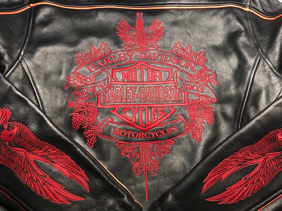 [Rare] Harley-Davidson Goat & cowhide riders jacket Size: L Black/Red 2605TK image 4