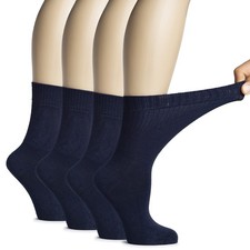 Hugh Ugoli Women's Rayon Diabetic Crew Socks, 6-9, 05- Navy Blue 4 Pairs 