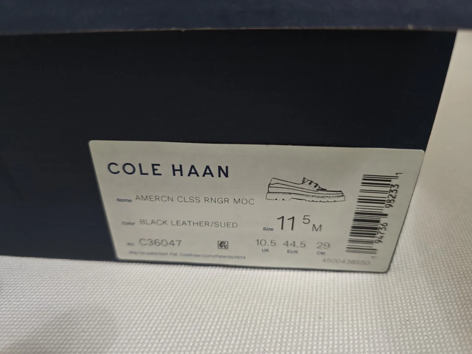 Mocasín Cole Haan American Classics Ranger cuero negro gamuza para hombre talla 11,5 Foto 3 de 4