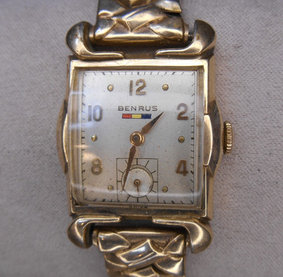 Benrus 10k Gold Filled Art Deco Wrist Watch 17 Jewels BA2 Overwound Not Working
