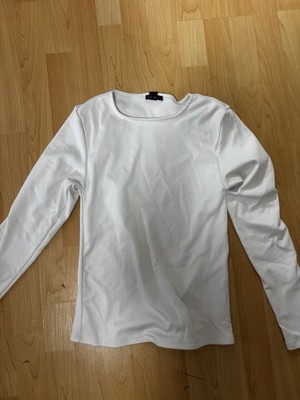 AMISU Damen Basic Langarmshirt Baumwolle Weiß Rundhals Größe S/M
