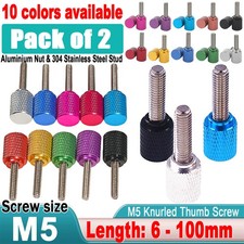 M5 Knurled Thumb Screws, Aluminium Alloy Head  Stainless Steel Stud, 6-100mm