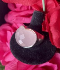 Heart Shape Faceted Rose Quartz .925 Silver Handmade Statement Ring Size 9.75