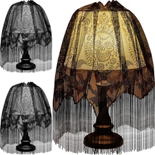 Baquler 2 Pcs Halloween Lamp Shade Cover Decoration Black Lace Lampshades Cover 