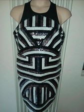 Black Silver White Sequin Cocktail Evening Party Dress Size 18 Very Bnwt