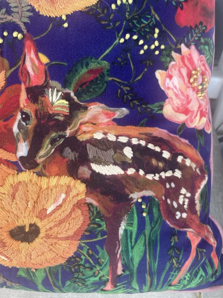 Anthropologie Nathalie Lete Embroidered Velvet Pillow Deer - Image 2 of 4