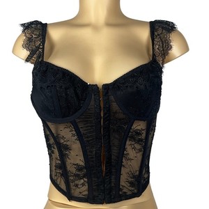 Corset Top S Floral Lace Mesh Bustier Black Whimsigoth Whitcy Gothcore READ