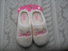 Barbie Slippers size Small White with Pink Letters NEW