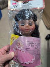 Vtg. Fibre Craft Pillow Doll 5 3/4" Dark Skin Dark Hair Brown eyes Brand New