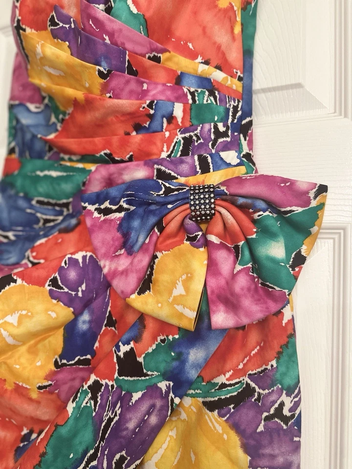 Vestido de fiesta Lillie Rubin años 80 pedrería floral sin tirantes para mujer talla 4 de colección glamuroso Foto 4 de 4