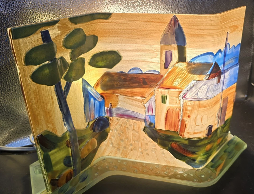 Ручная роспись плавленое стекло деревенская сцена 2 лампы настольная лампа - Изображение 2 из 4