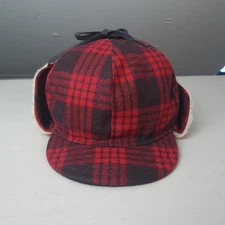 Stormy Kromer Hat Cap Fitted Mens Medium Red Black Plaid Wool Ear Flap Trapper