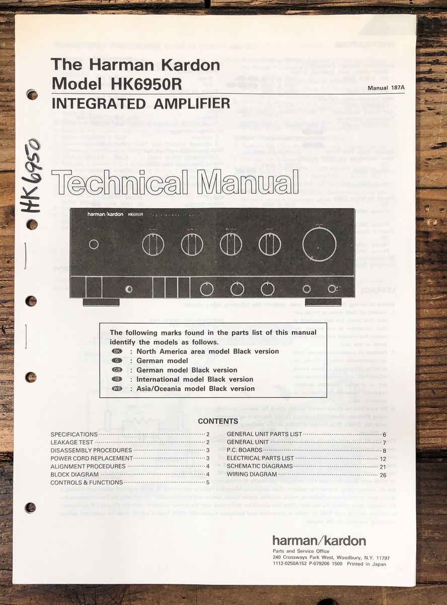 Harmon Kardon HK HK-6950R HK6950R Amplifier Service Manual *Original*