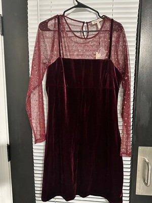 BCBGeneration Burgundy Velvet Elegant Dress (XL). A Fashionable Dress.