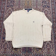 Chaps Ralph Lauren Mens Large Cream Herringbone Knit Crewneck Sweater Vintage RL