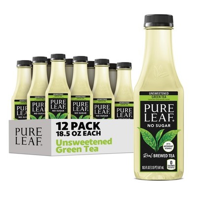 Pure Leaf Iced Tea, Unsweetened Green 18.5 Fl Oz (Pack of 12), Unsweet 
