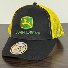 YOUTH John Deere Snapback Hat Adjustable Trucker Cap Black Yellow NEW with Tags 