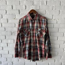 Vintage 70s Sears Thumbs Up Red Plaid Flannel Button Up Shirt Large