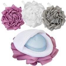 3 Pack Bath Loofah Shower with Soap Bags, Dual-Use Exfoliating Bath Sponges S...
