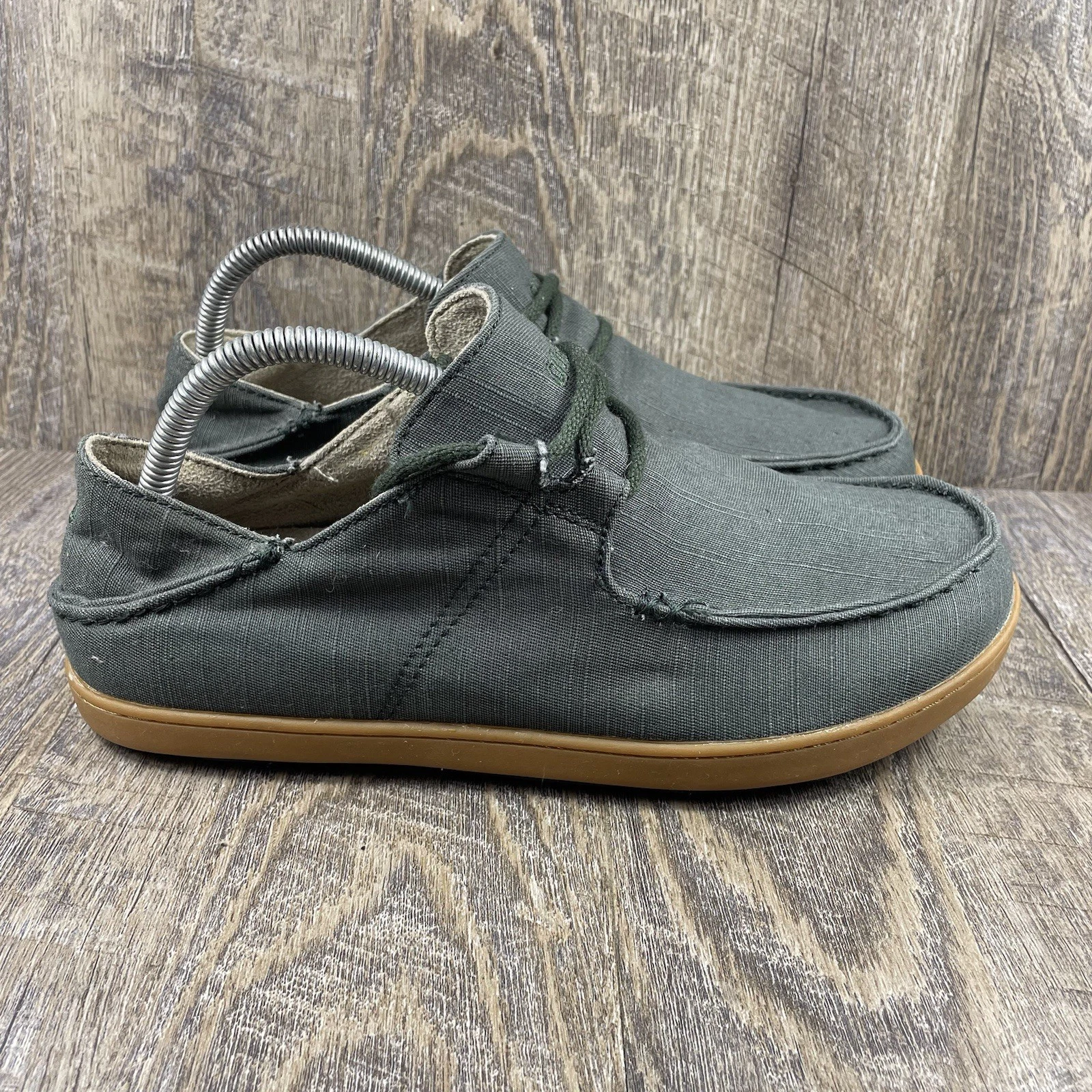 Olukai Ohana Shoes Mens 8.5 Green Twill Canvas Slip On Sneakers Boho Preppy