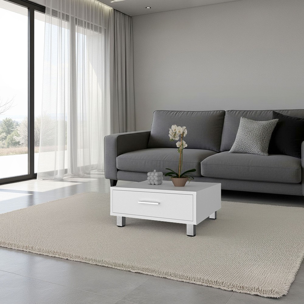 Athens Coffee Table One Drawer Four Legs White Modern Living Room