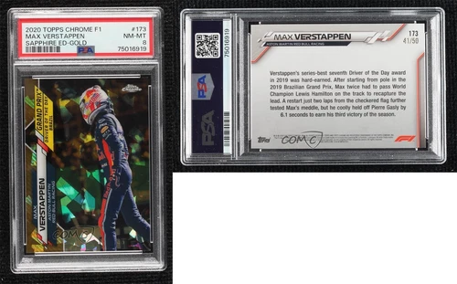 2020 Topps Chrome Sapphire Edition Formula 1 /50 Max Verstappen PSA 8 Rookie RC