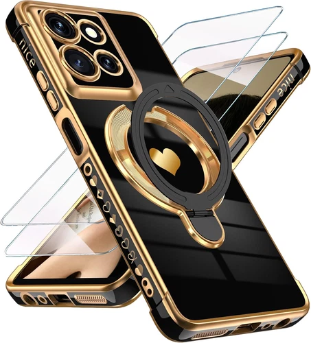 for Motorola Moto G Power 5G 2025/2026 Love Heart Kickstand Case Black