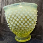 Fenton Topaz Vaseline Opalescent Hobnail Miniature Fan Vase. No Damage.