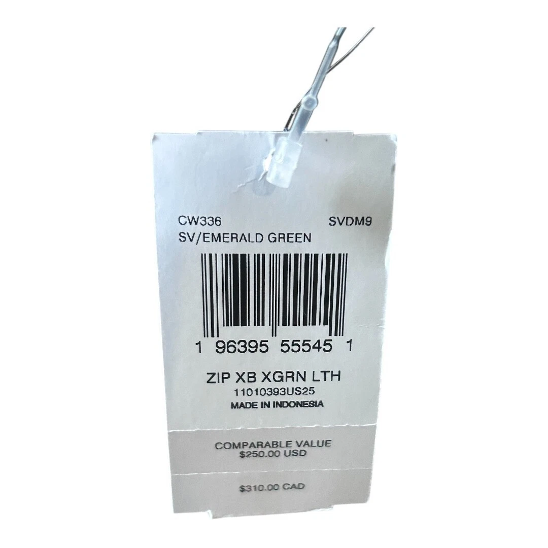 Borsa a tracolla Coach con zip. Pelle argento e verde smeraldo. Nuova con etichetta. Prezzo consigliato $250.Cw336