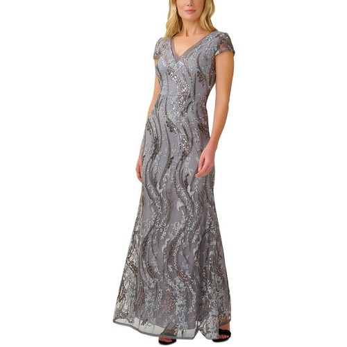 Adrianna Papell Womens Mesh Embellished Formal Evening Dress Gown BHFO