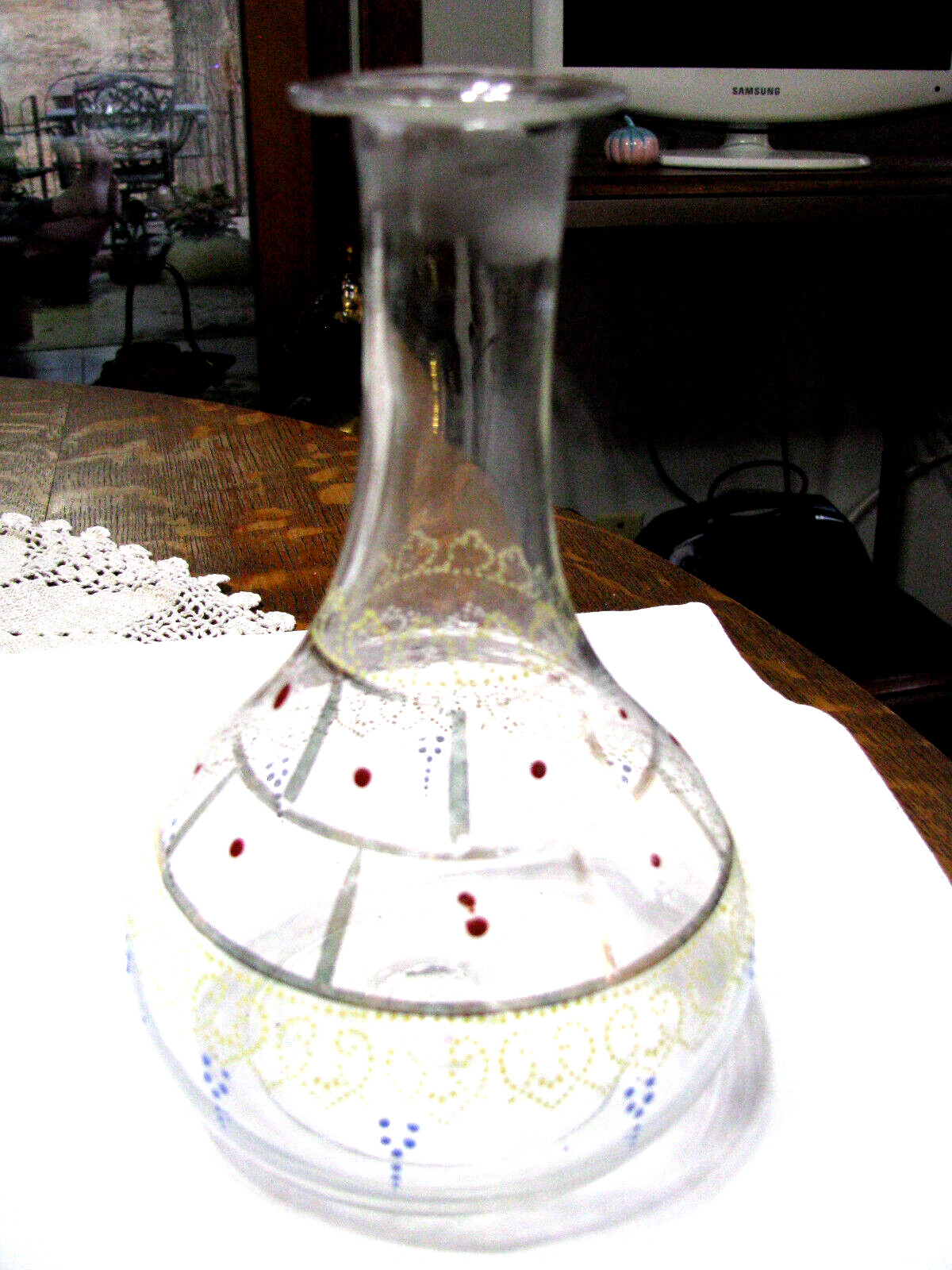 Antique Barber Bottle-Enamel Dots and Gold Lines-Some Wear-B