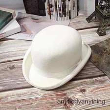 Wool Felt White Bowler Hat for Men/Women Satin Lined Fashion Party Cap NEW