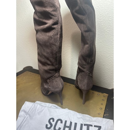 Schutz Revolve Pointed Toe Stiletto Heel Boot Tall Western Pull On Suede Brown - Picture 6 of 9