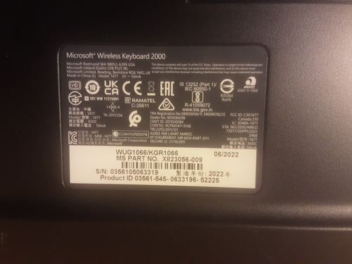 MICROSOFT WIRELESS 1477 KEYBOARD 2000 + USB RECEIVER - Bild 8 von 10