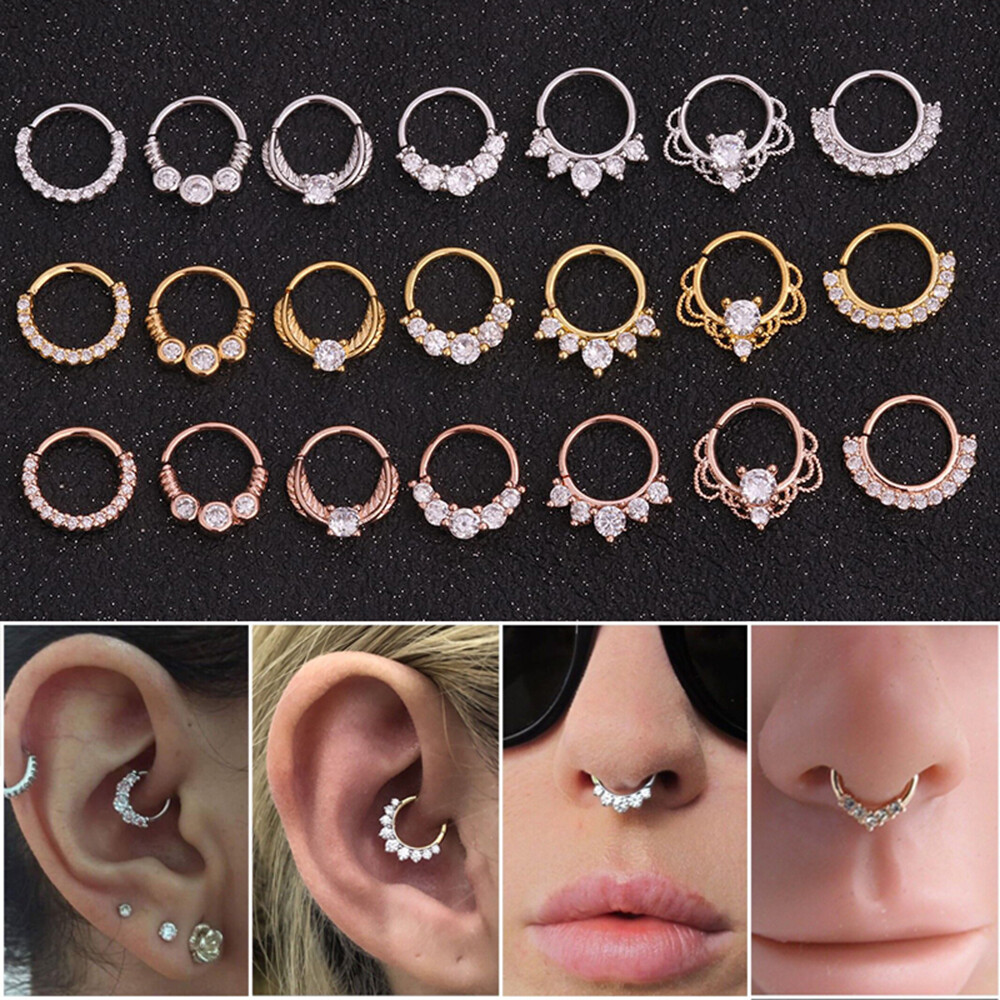 8PCS Boucles D'Oreilles Acier Inoxydable 16G - Anneaux Septum, Cartilage | Pour Hommes Et Femmes