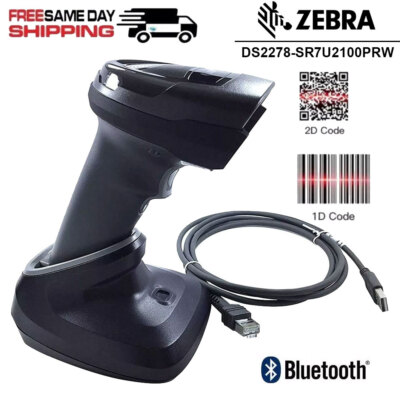 Zebra DS2278-SR7U2100PRW 2D Imager Handheld USB Barcode Scanner W/ Cable&Cradle