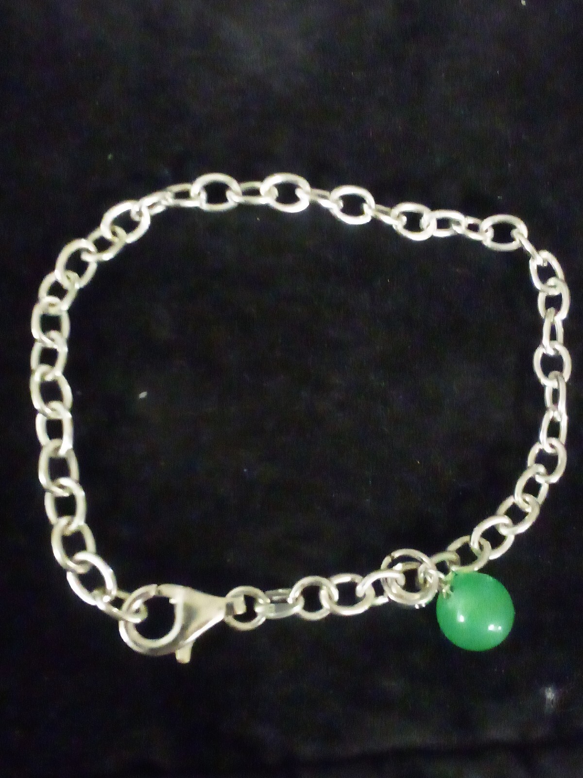 925 Solid Silver Loop Bracelet With Cloudy Green … - image 1