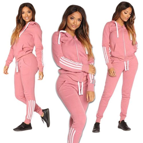 Womens Fashion Hoodie + Sweatpants 2-piece Sweat Suits Tracksuits Hooded Jogging
